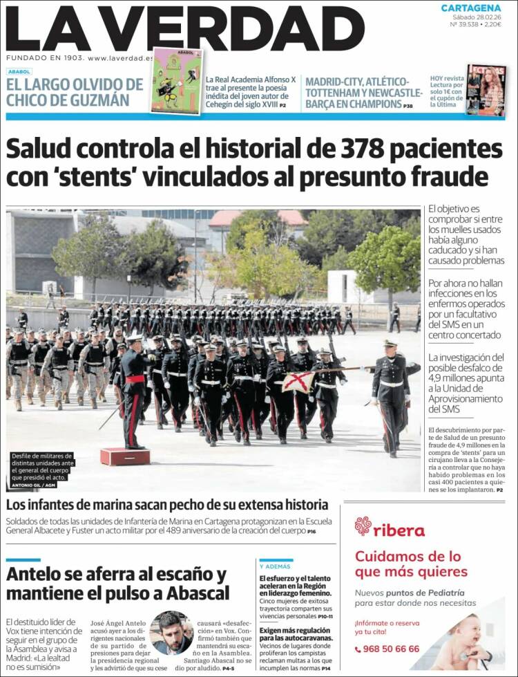 Portada de La Verdad de Cartagena (Espa&ntilde;a)