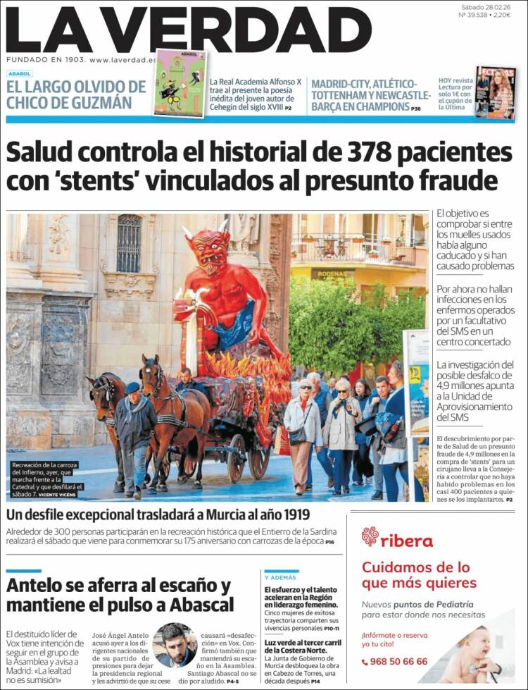 Portada de La Verdad de Murcia (Espa&ntilde;a)