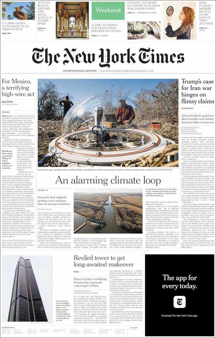 Portada de International New York Times (Europa)