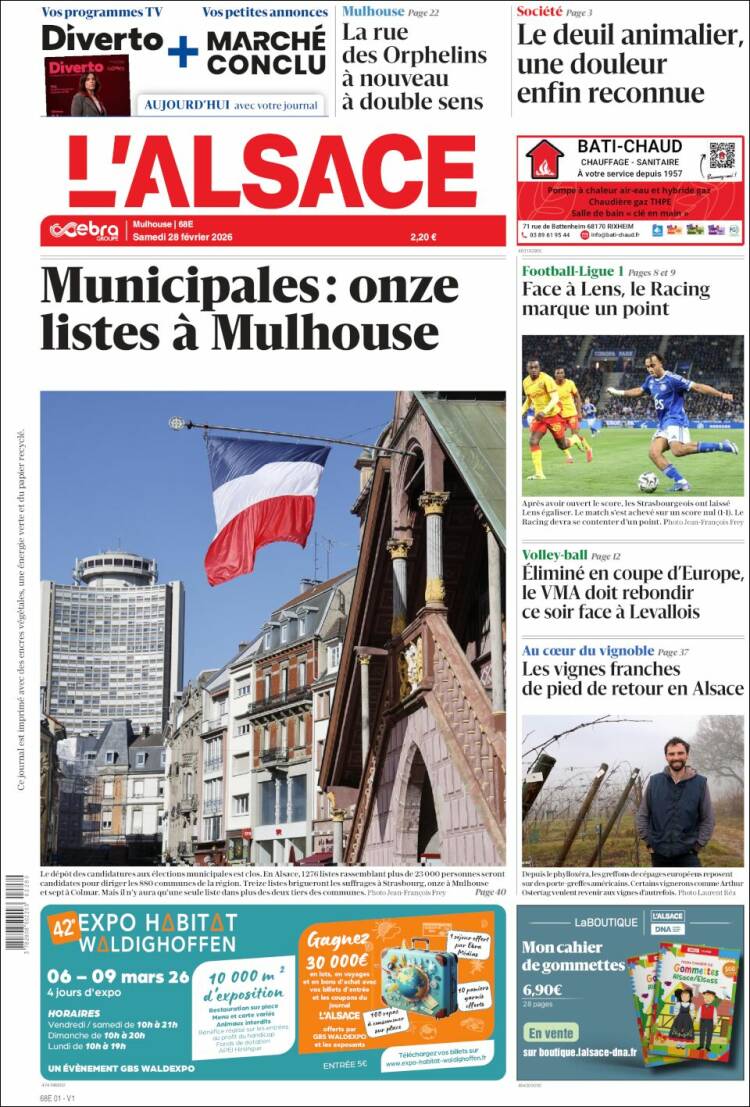 Portada de Journal L'Alsace (Francia)