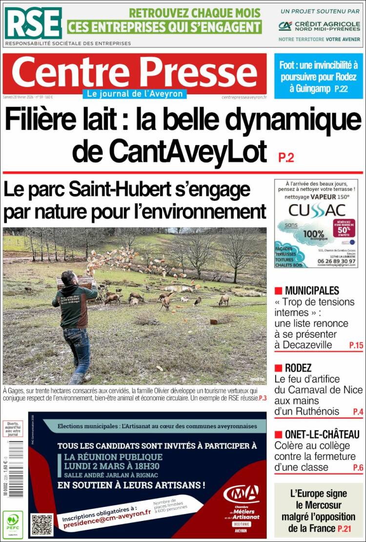 Portada de Centre Presse (Francia)