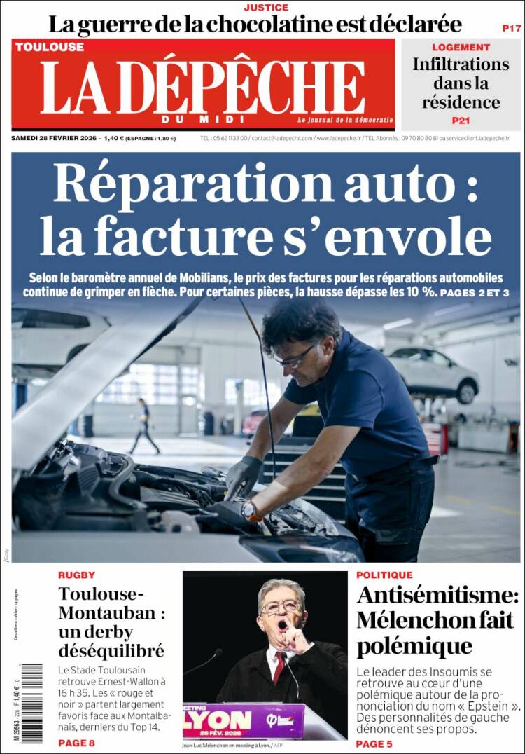 Portada de La Dépêche du Midi (Francia)