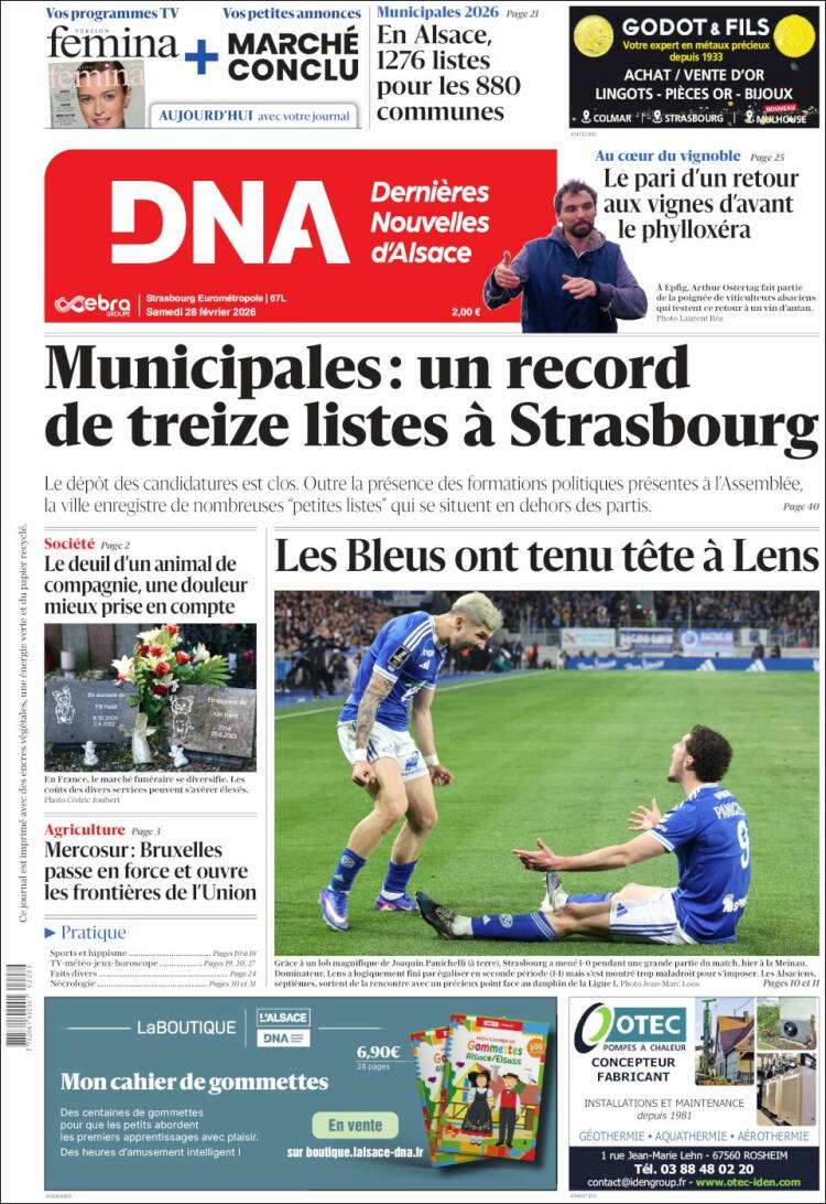 Portada de Les Dernières Nouvelles d'Alsace (Francia)