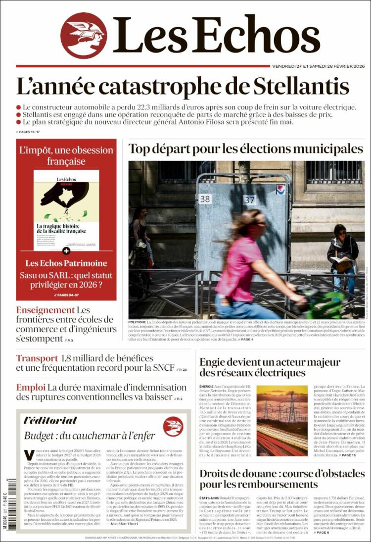Portada de Les Echos (Francia)