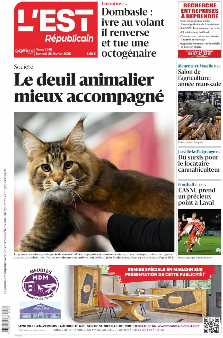 Portada de L'Est Republicain (Francia)