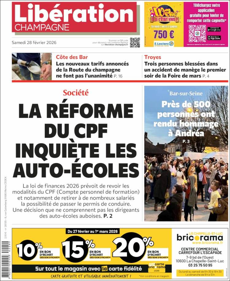 Portada de Libération Champagne (Francia)
