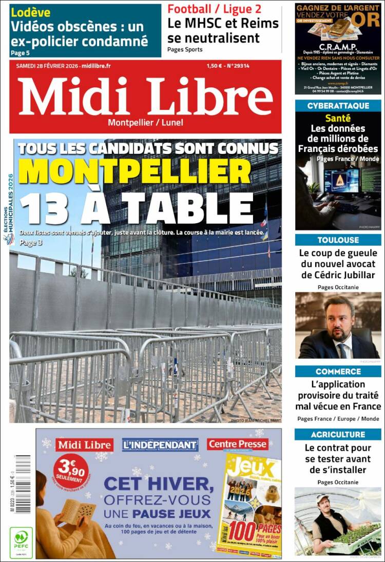 Portada de Midi Libre (Francia)