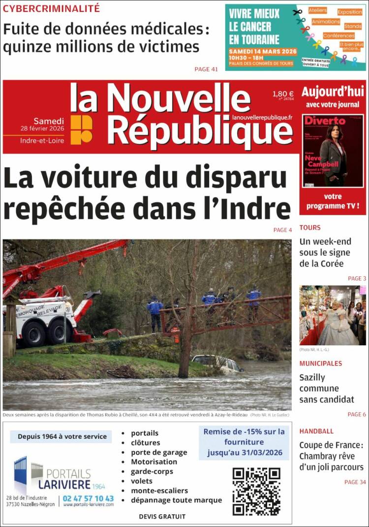 Portada de La Nouvelle Republique (Francia)
