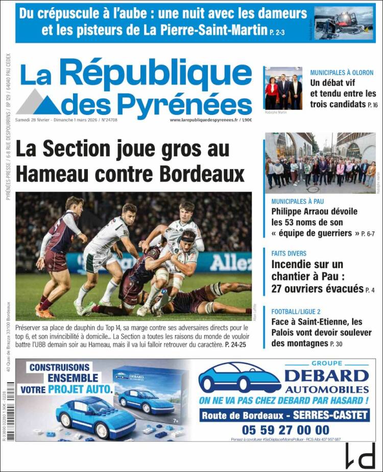Portada de La République des Pyrénées (Francia)