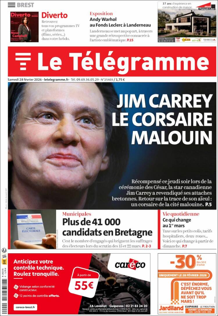 Portada de Télégramme (Francia)