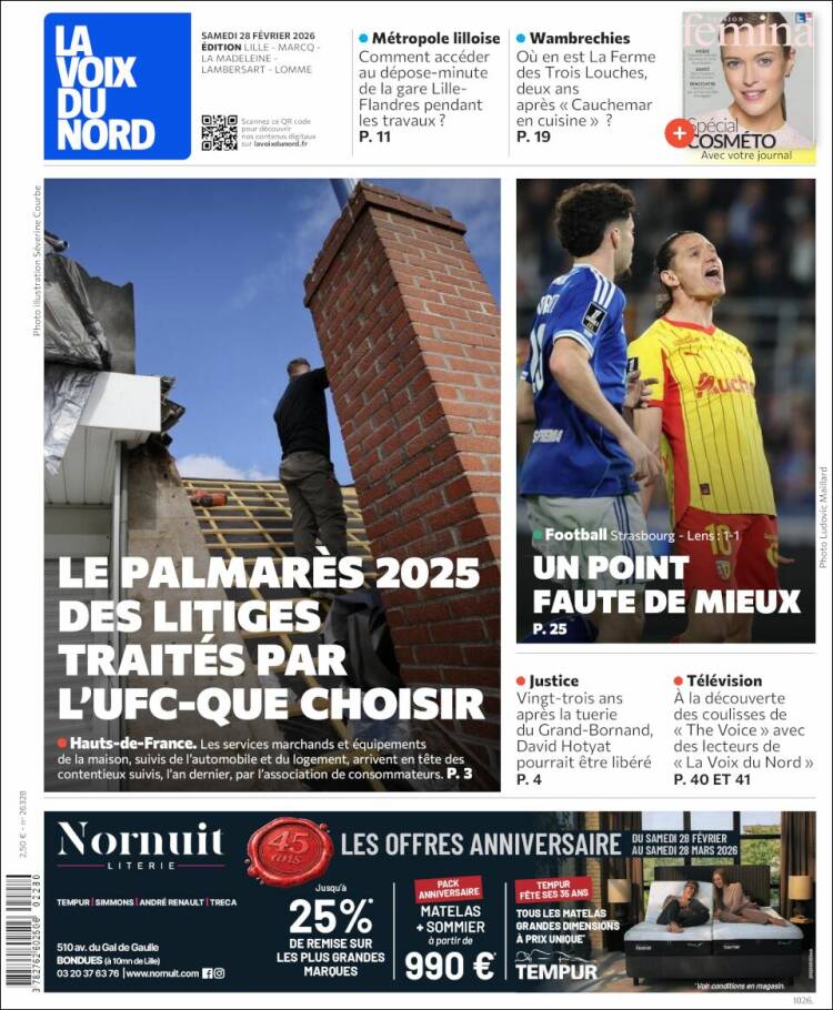 Portada de La Voix du Nord (Francia)
