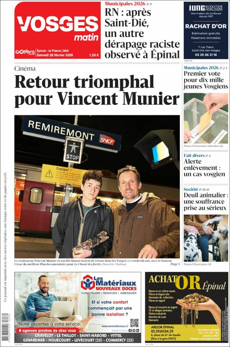 Portada de Vosges Matin (Francia)