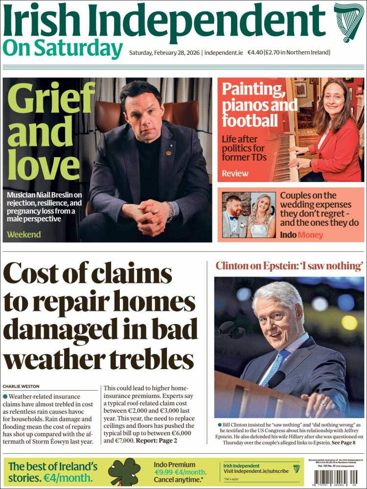 Portada de Irish Independent (Irlanda)