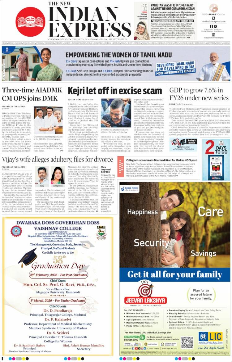 Portada de New Indian Express (India)