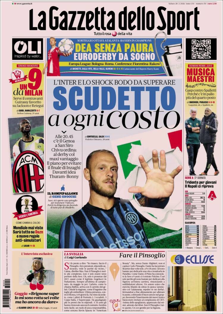 Portada de La Gazzetta dello Sport (Italia)