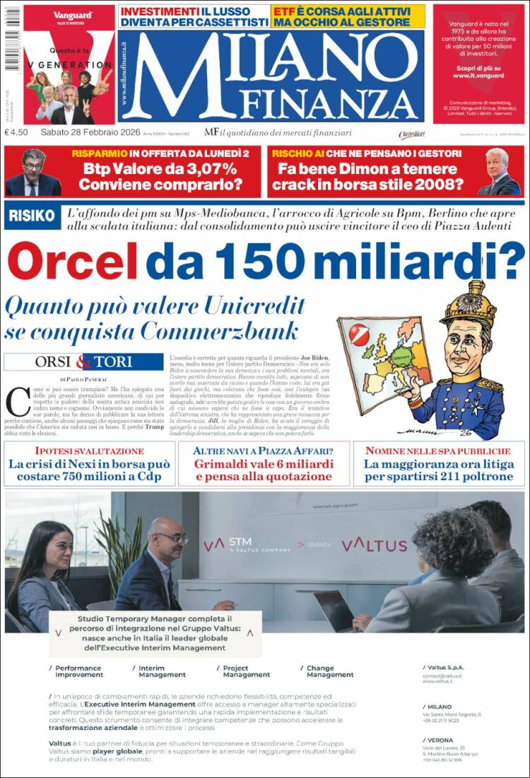 Portada de Milano Finanza (Italia)