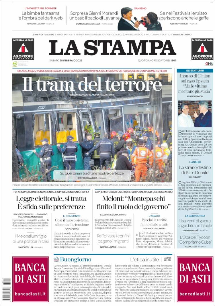 Portada de La Stampa (Italia)