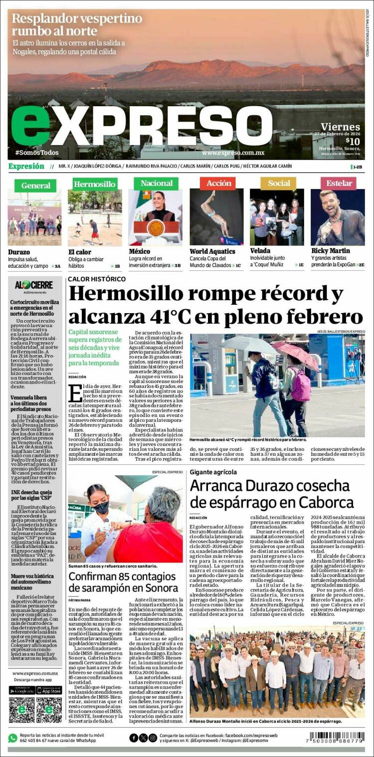 Portada de Expreso (M&eacute;xico)