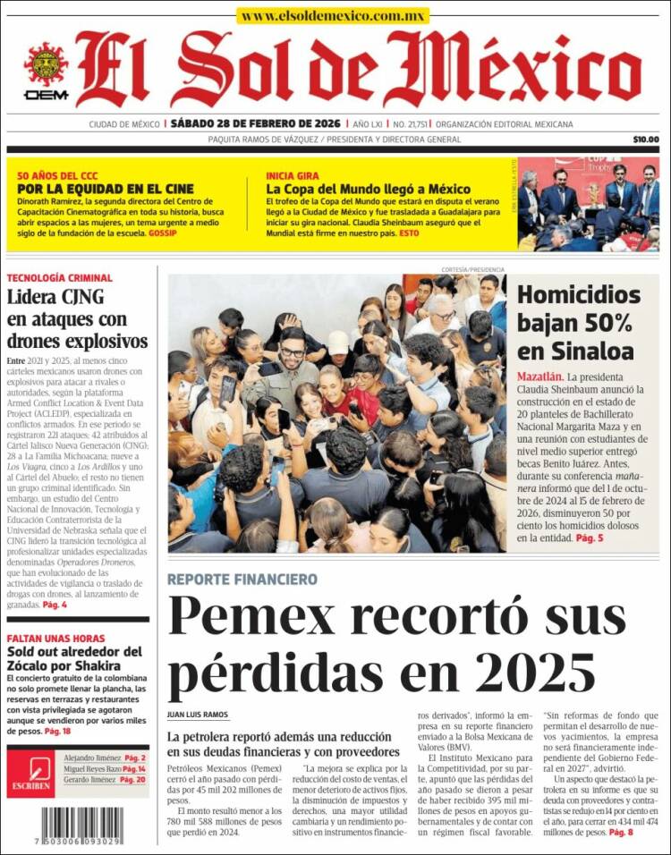 Portada de El Sol de México (M&eacute;xico)