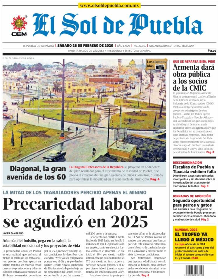 Portada de El Sol de Puebla (M&eacute;xico)