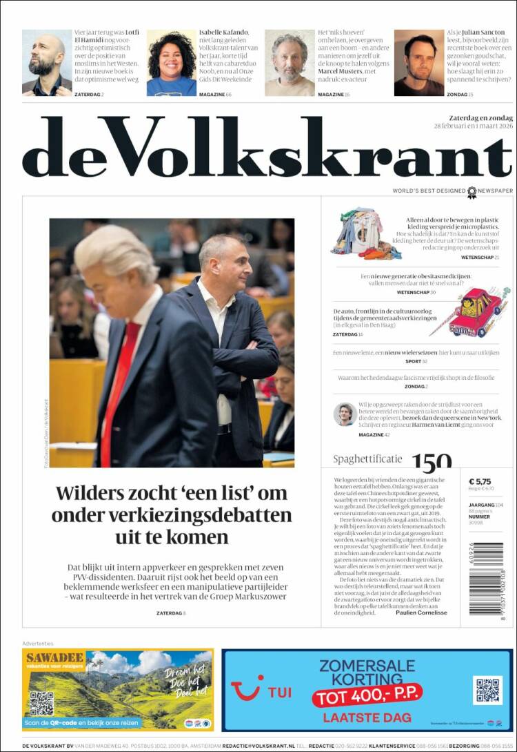 Portada de De Volkskrant (Pa&iacute;ses Bajos)