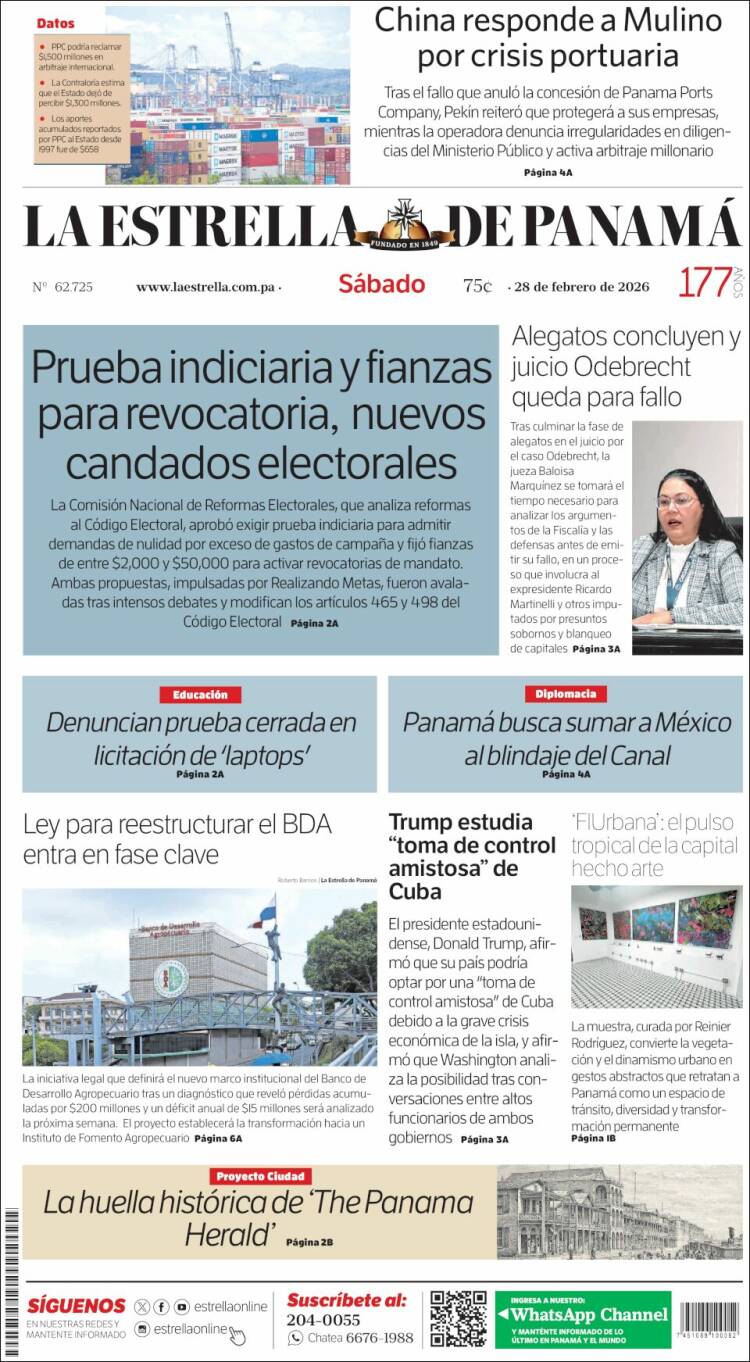 Portada de La Estrella de Panamá (Panam&aacute;)