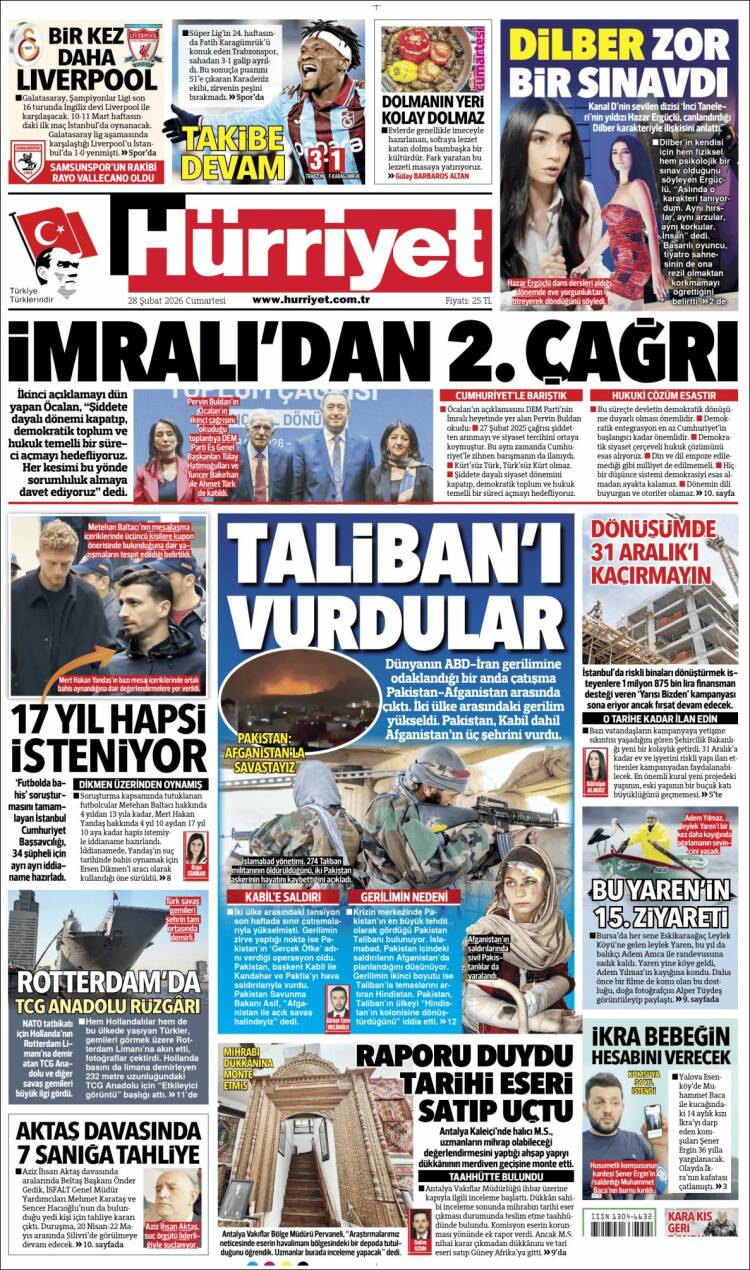 Portada de Hürriyet (Turqu&iacute;a)