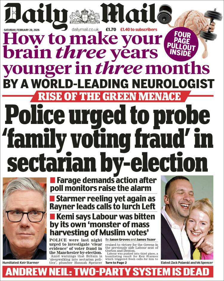 Portada de Daily Mail (Reino Unido)