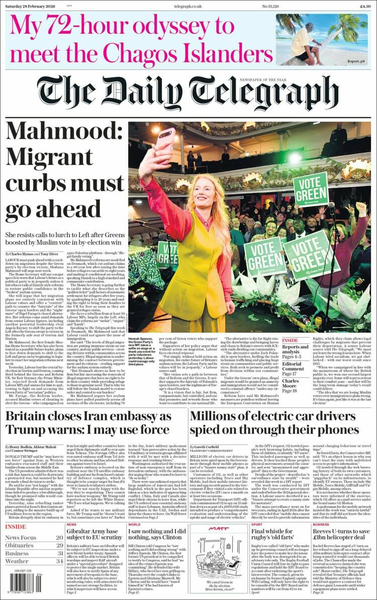 Portada de Daily Telegraph (Reino Unido)