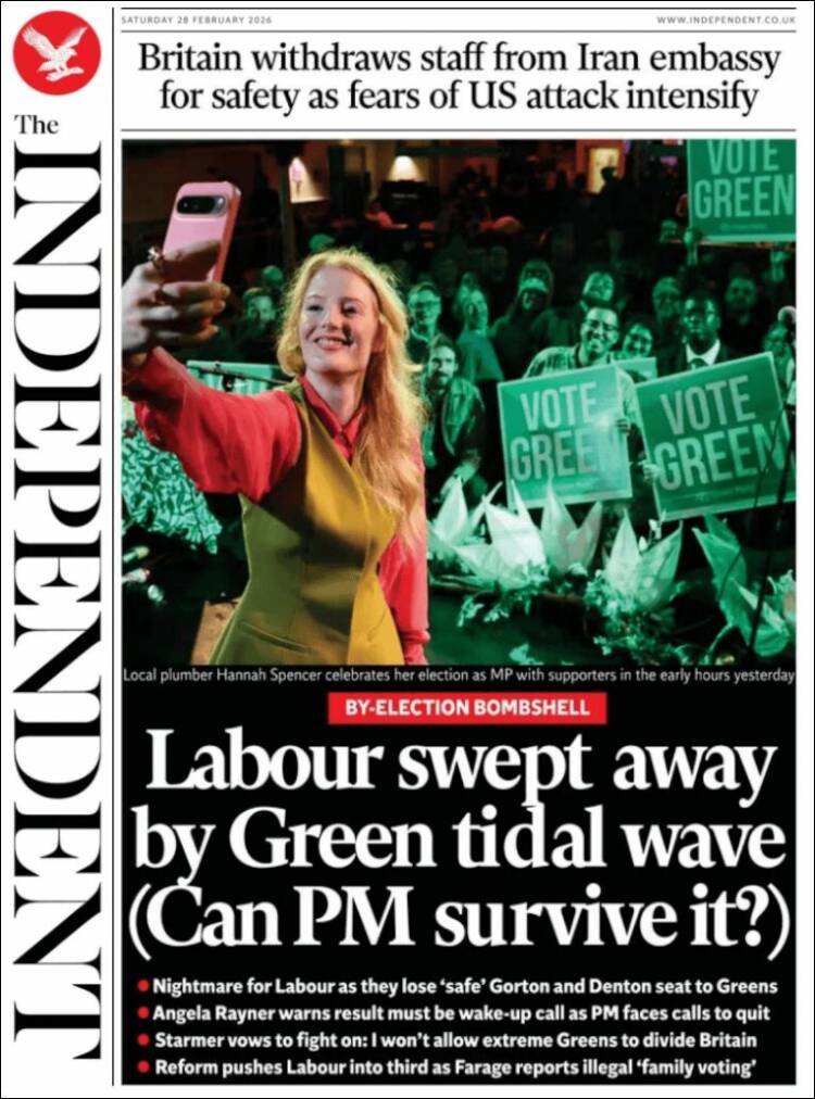 Portada de The Independent (Reino Unido)