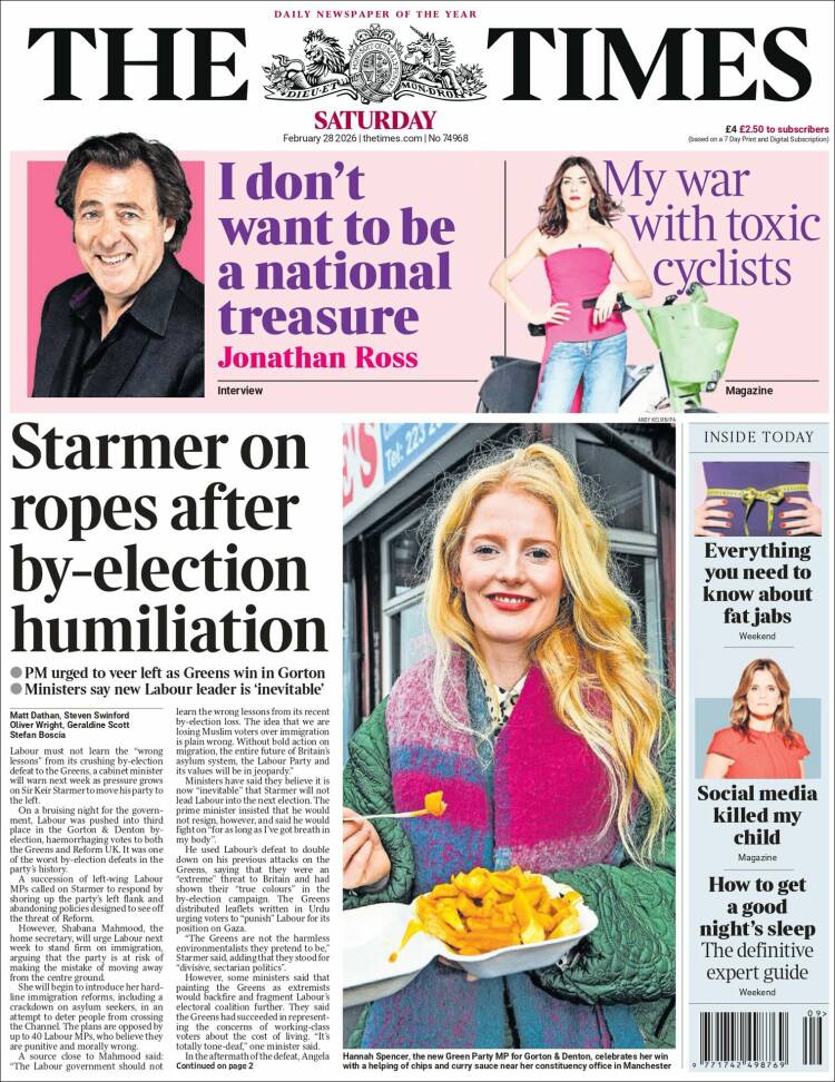 Portada de The Times (Reino Unido)