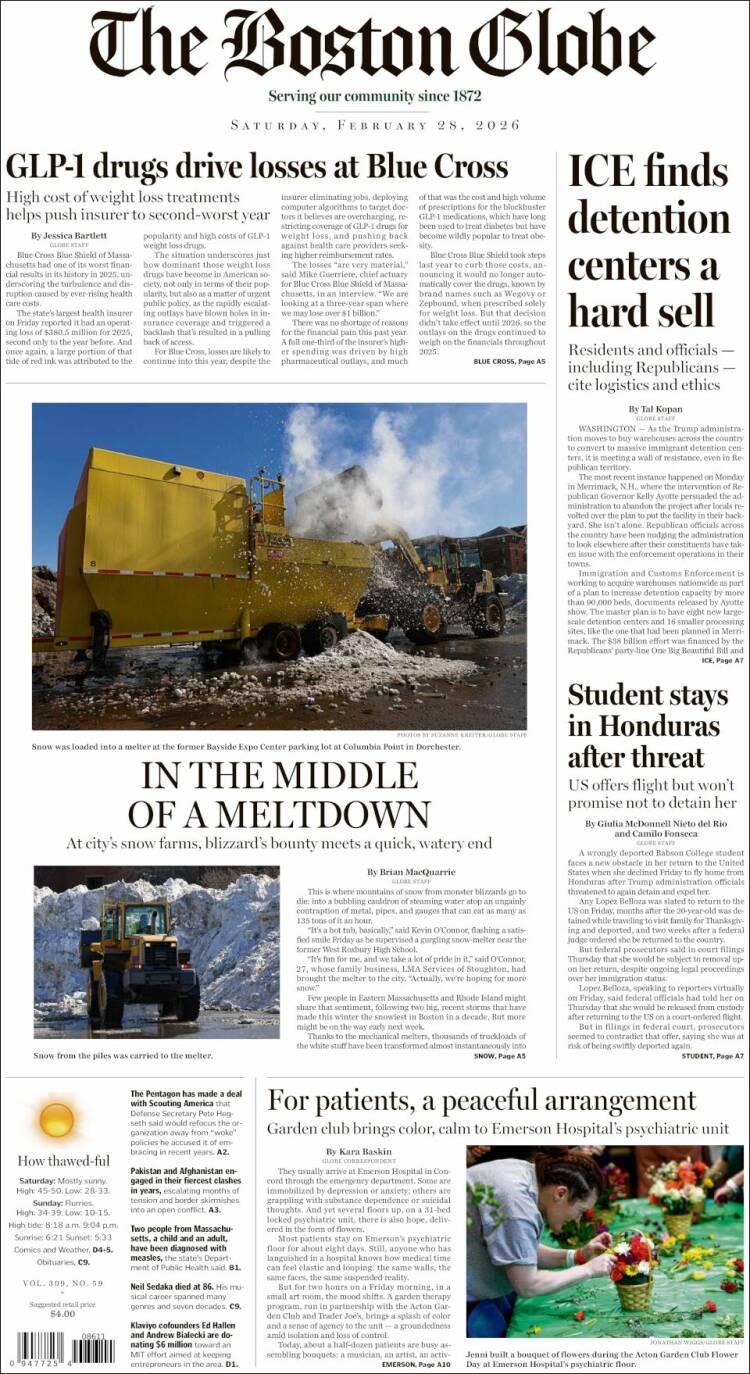 Portada de Boston Globe (USA)