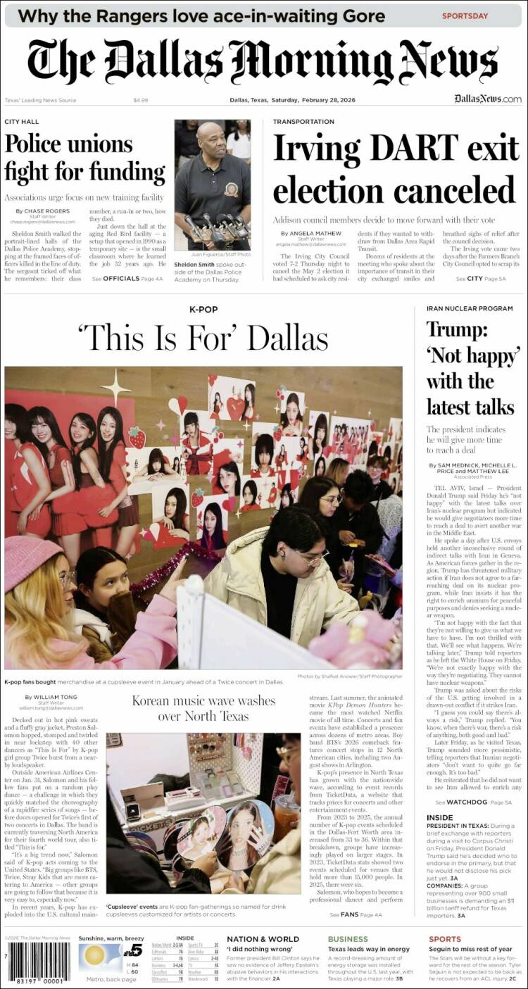 Portada de Dallas Morning News (USA)