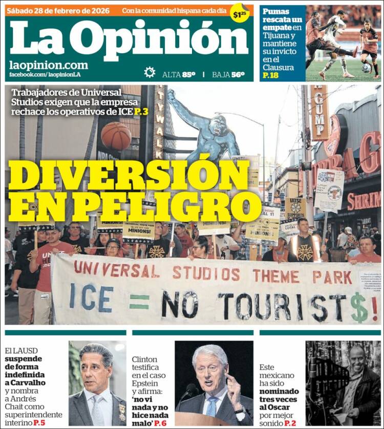 Portada de La Opinión (USA)