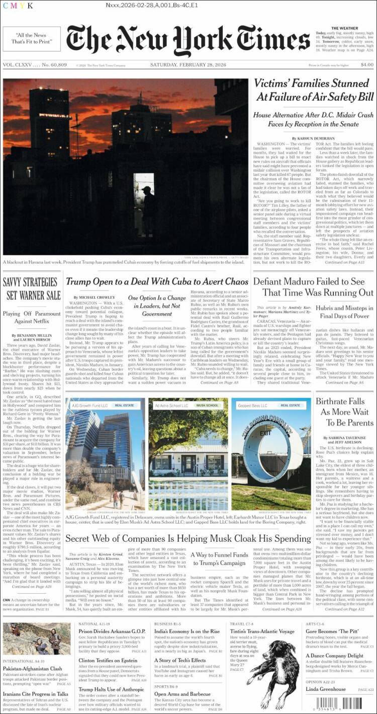 Portada de New York Times (USA)
