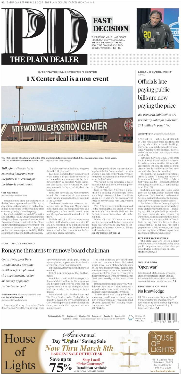 Portada de The Plain Dealer (USA)