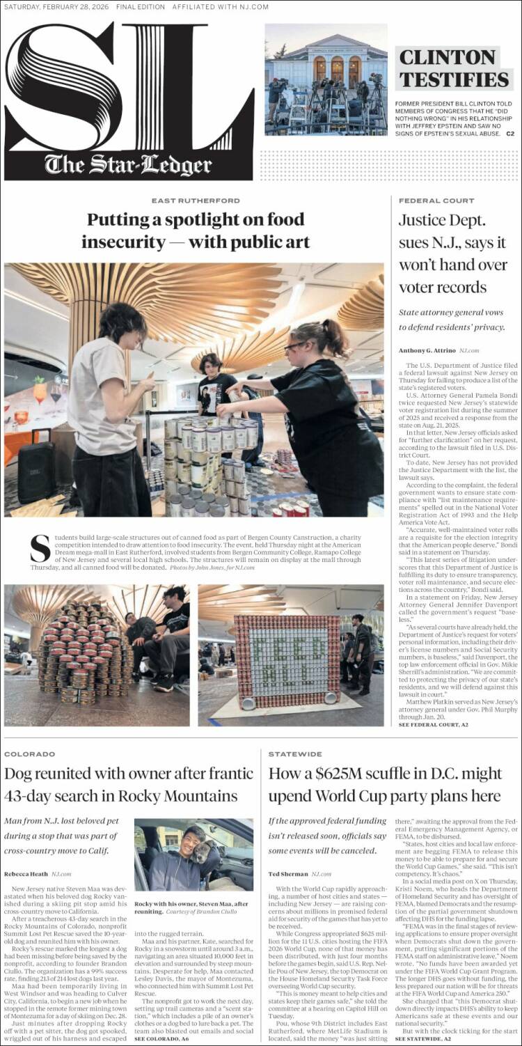Portada de Star-Ledger (USA)