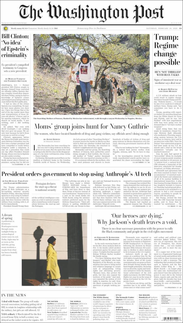 Portada de The Washington Post (USA)