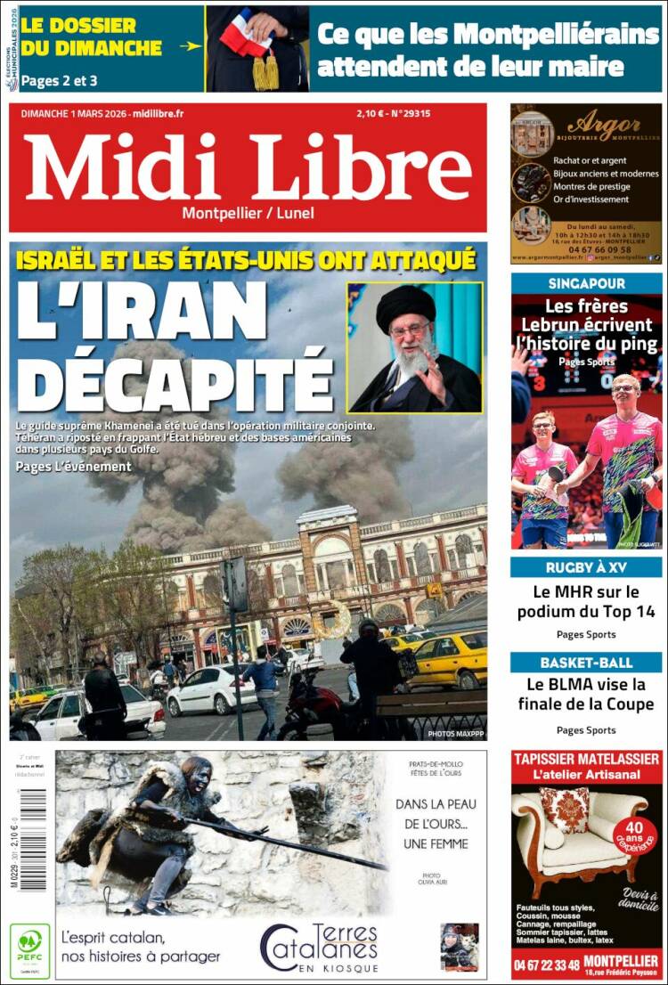 Portada de Midi Libre (Francia)