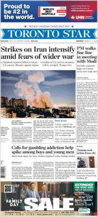 Portada de The Toronto Star (Canad&aacute;)