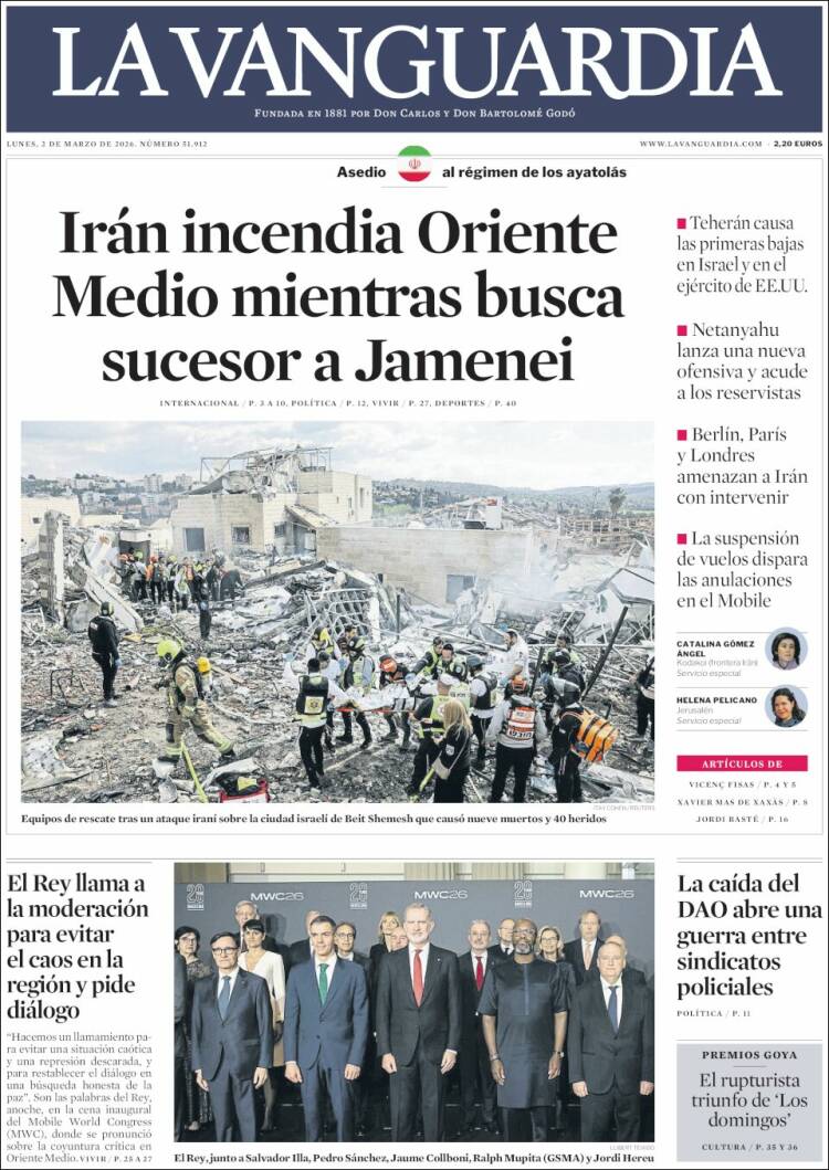 Portada de La Vanguardia (España)