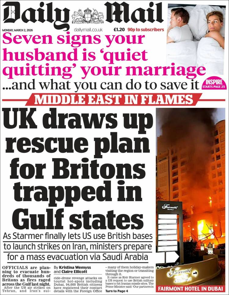 Portada de Daily Mail (Reino Unido)