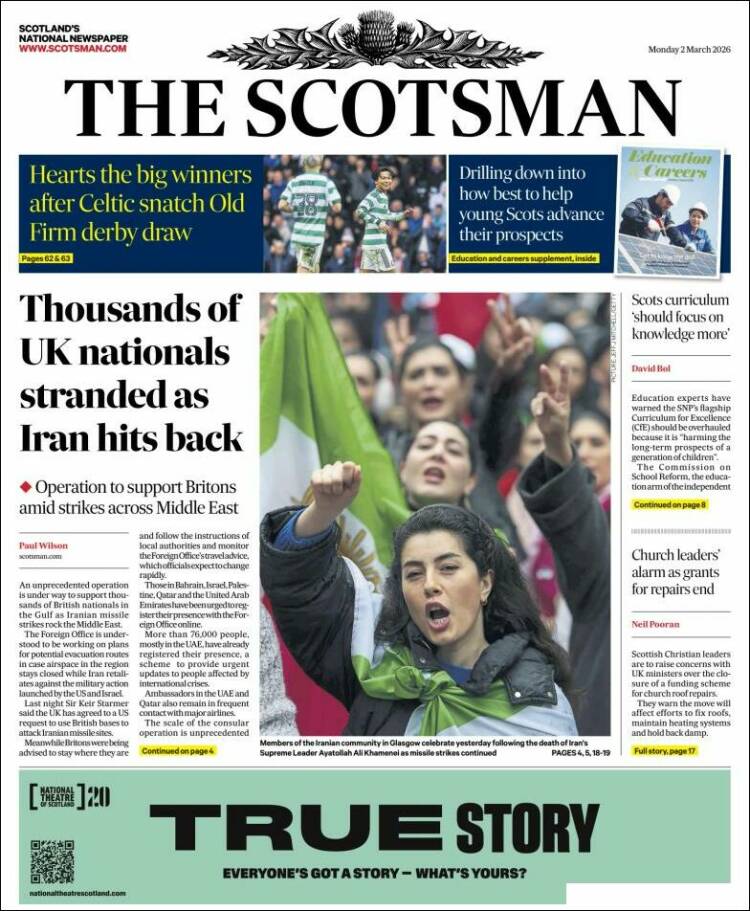 Portada de The Scotsman (Reino Unido)