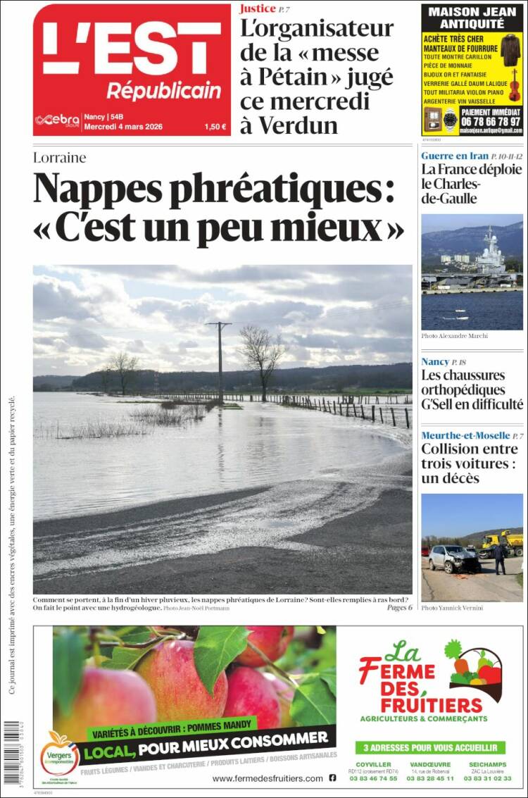 Portada de L'Est Republicain (France)