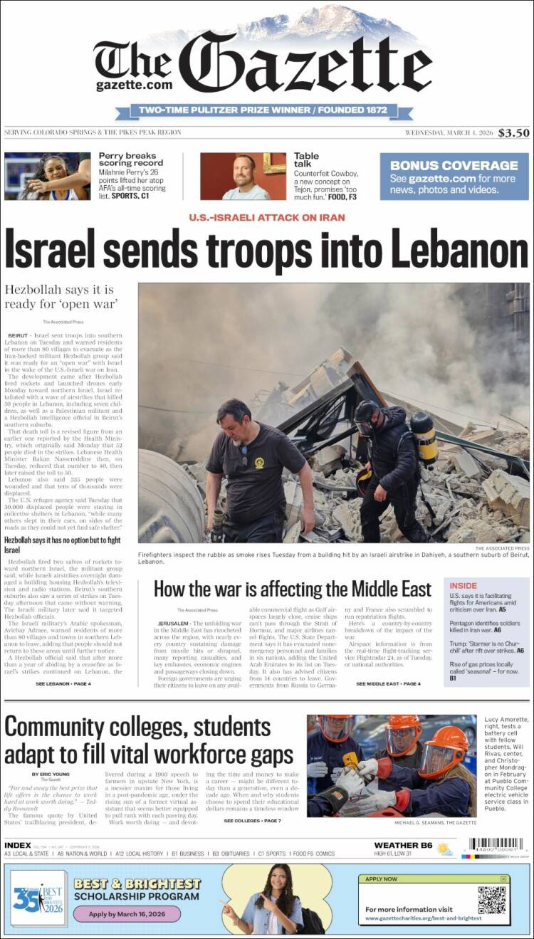 Portada de The Gazette (USA)