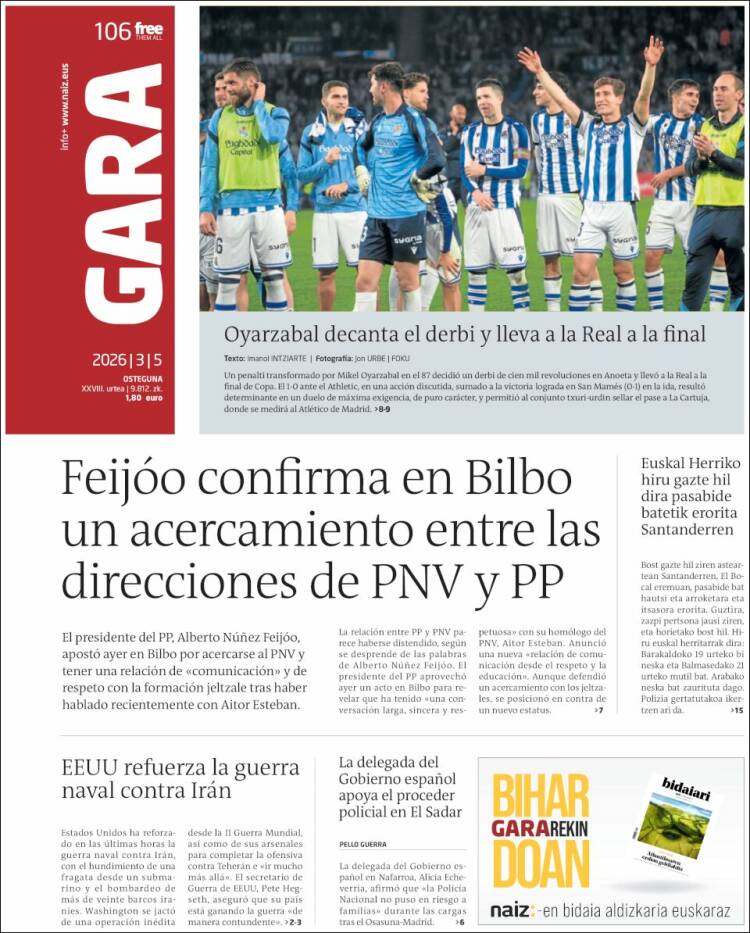 Portada de Gara (Spain)