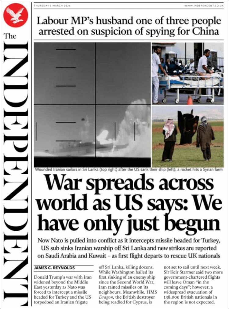 Portada de The Independent (Royaume-Uni)