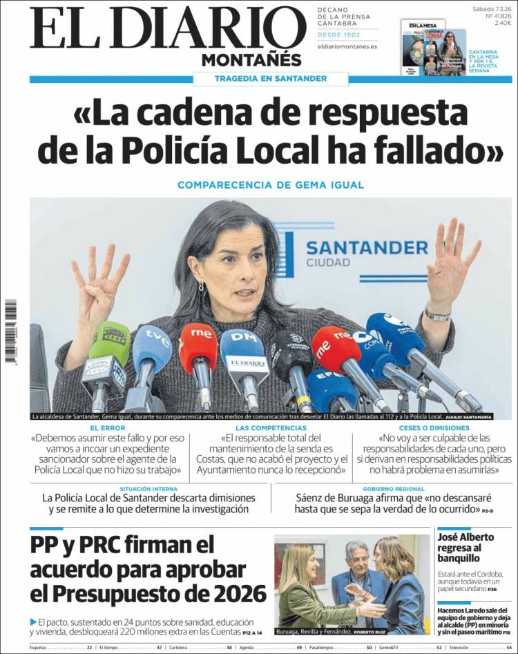 Portada de El Diario Montañés (Espa&ntilde;a)