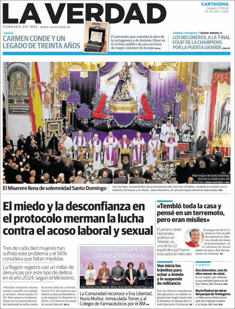 Portada de La Verdad de Cartagena (Espa&ntilde;a)