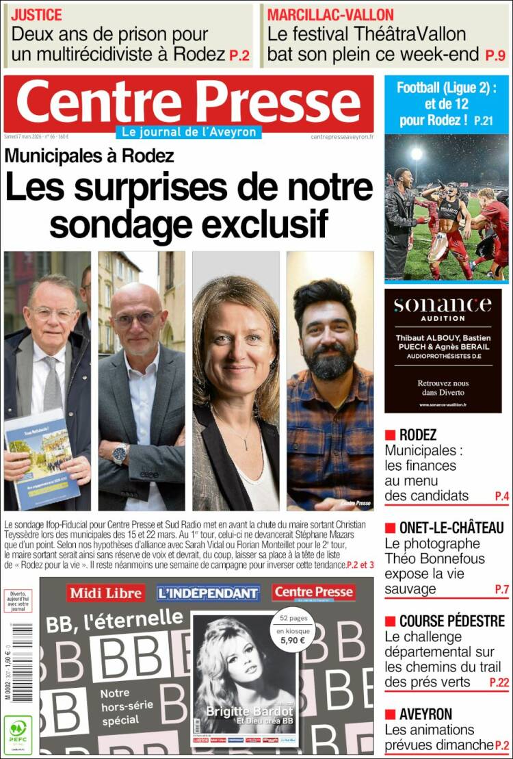 Portada de Centre Presse (Francia)